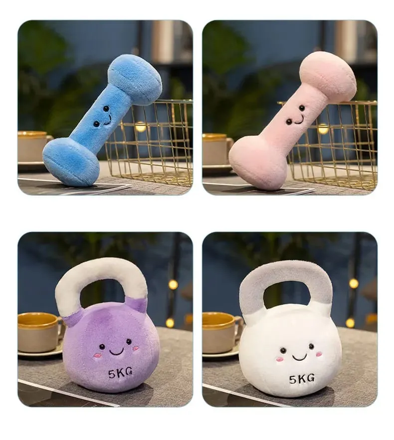 20/23cm Cute Kettle-bell Dumbbell Plush Pillow Stuffed Smiling Face Fitness Sports Equipment Plushie Home Decor Men Gift