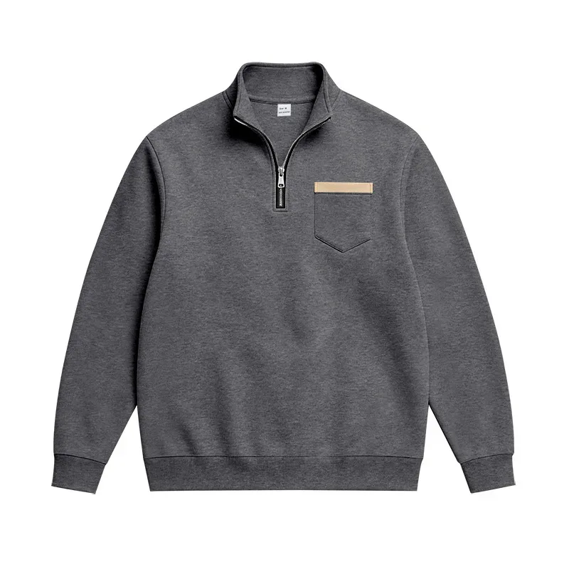 Men 2026 Autumn Winter Hot Item Fleece Lined Stand Collar Loose Vintage Sweatshirt Casual Commuter Fashion Male Daily Outerwear
