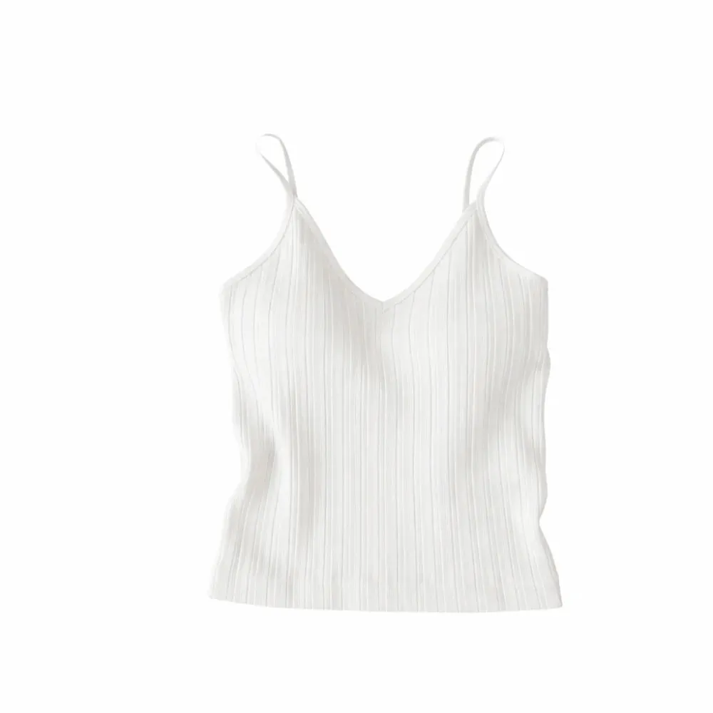 New V-neck Camisole Top Sleeveless Inside Wear Halter Undershirt One-piece Cup French Style Lingerie Summer