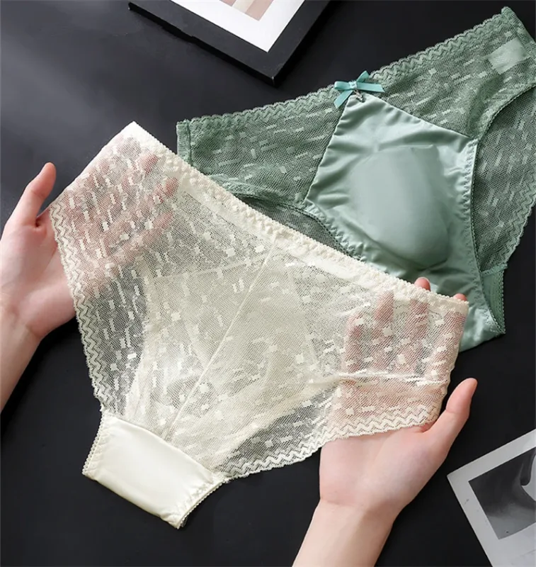 Sexy men's underwear Mesh lace cueca satin splicing sissy cuecas masculino naked feel calzoncillos hombre adults 18 plus size