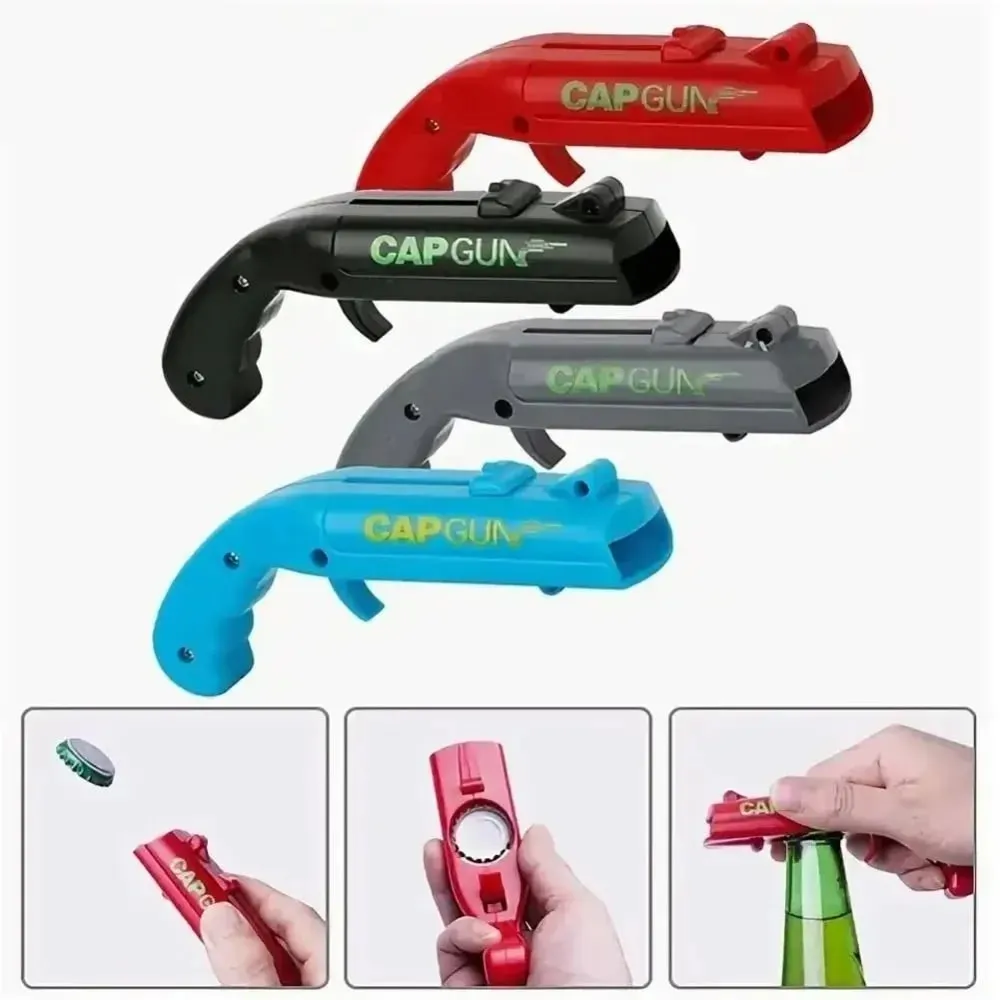 Portable Creative Cap Gun Flying Cap Launcher Beer Bottle Opener Novelty Fun Beverage Opener Tool Kitchen Party Gift Accessories