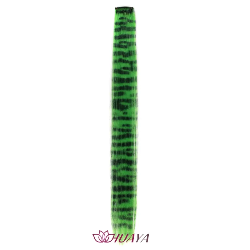คลิปสังเคราะห์ในการต่อผมที่มีสีสันปลอมผมคลิปในชิ้นเดียววิกผมสำหรับผู้หญิง Y2K ที่มีสีสันต่อผมเสือดาว