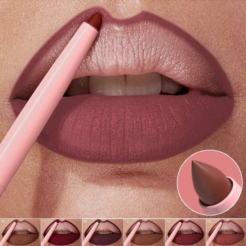 Lápiz Delineador de labios rojo mate, 12 colores, resistente al agua, antiadherente, lápiz labial delgado, maquillaje, delineador de labios rosa desnudo, contorno de labios