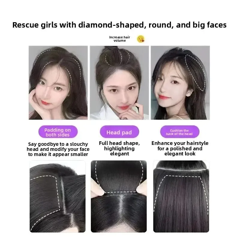 Synthetic Short Straight Pad Invisible Hair Extension Lining of Hair Top Side Cover Hairpiece for Women