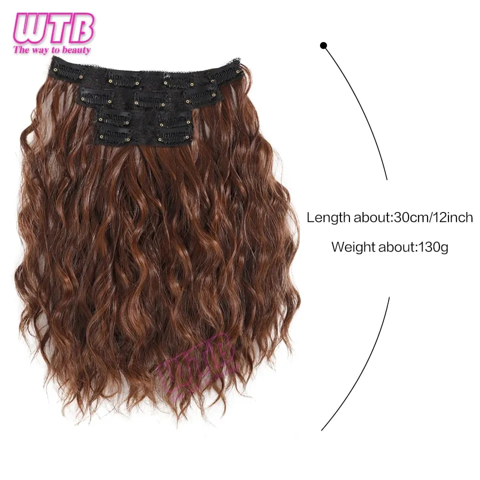 Clip In Hair Extension Synthetic Hair 12Inch 4 PCS Set Wavy Curly Hair Extension Synthetic Hairpieces Para sa Babaeng Babae Araw-araw na Paggamit