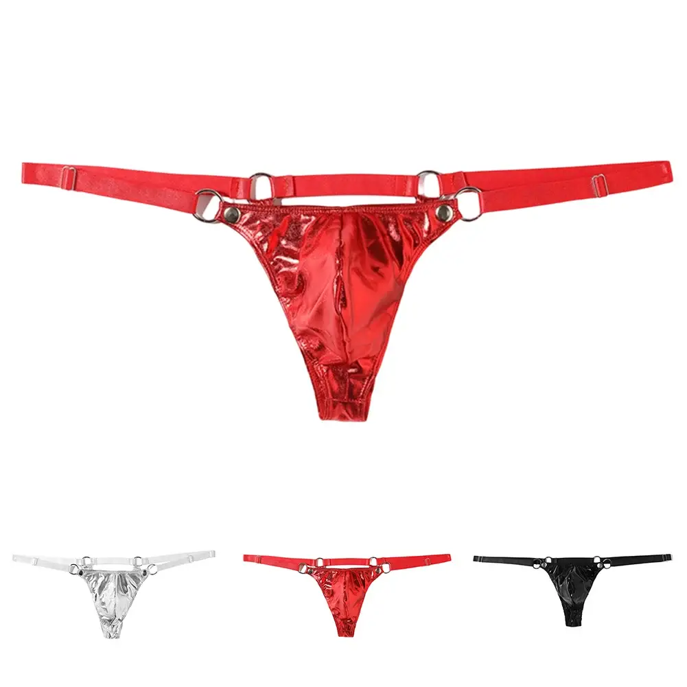 1pc Men Patent Leather G-String Sexy Thong V-back Low Ring Rise T-back Bulge Pouch Lingerie Underwear Gay Sissy Hot Clubwear