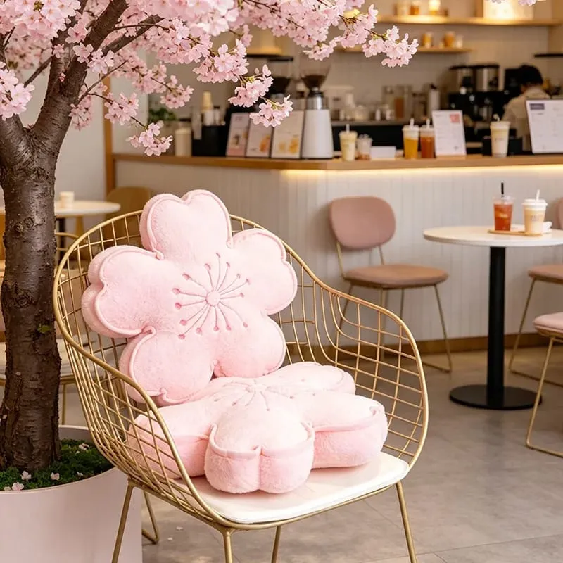 Cherry Blossom Plush Pillow Flower Stuffed Cushion Squishy Sofa Cushion Home Decor Toy Afternoon Nap Pillow Birthday Gifts
