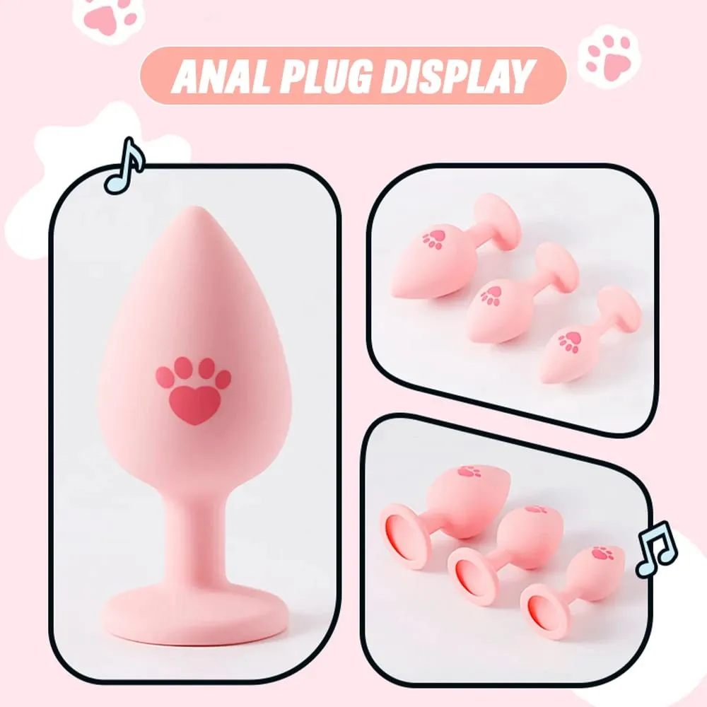 Soft Silicone Anal Plug Cat Paw Pattern 3 Sizes Butt Plug for Woman Men Gay Beginner Crystal Base Sex Toys For Adult Anal Dildo