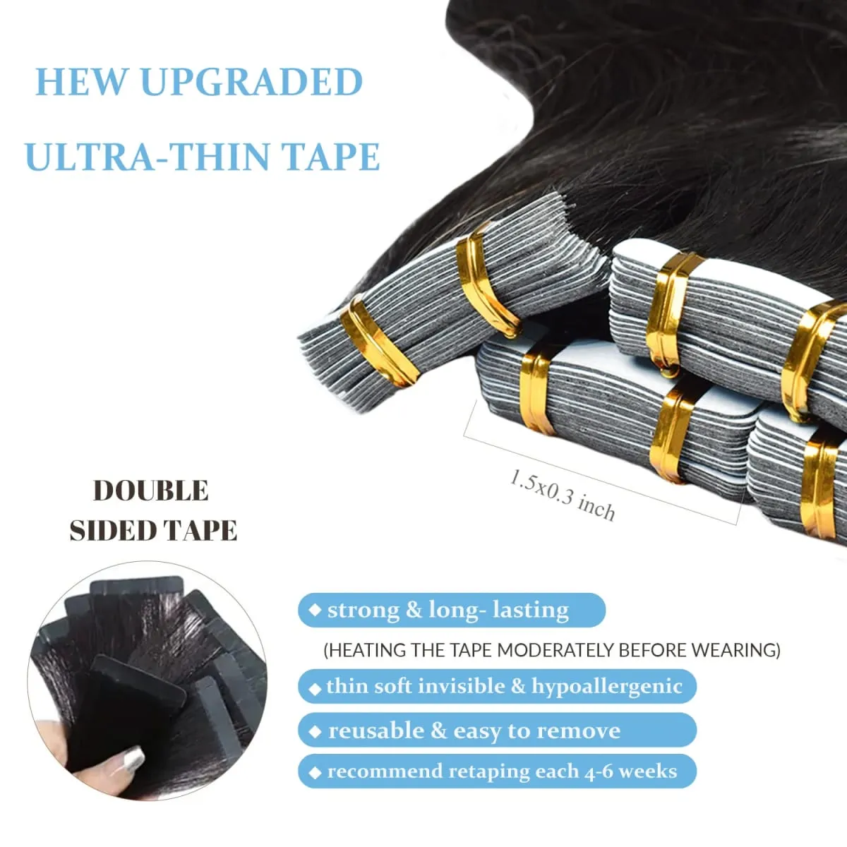 20pcs European Remy Body Wave Natural Black Human Hair Tape on Extensions Invisible Adhesive 100% Human Hair for Salon