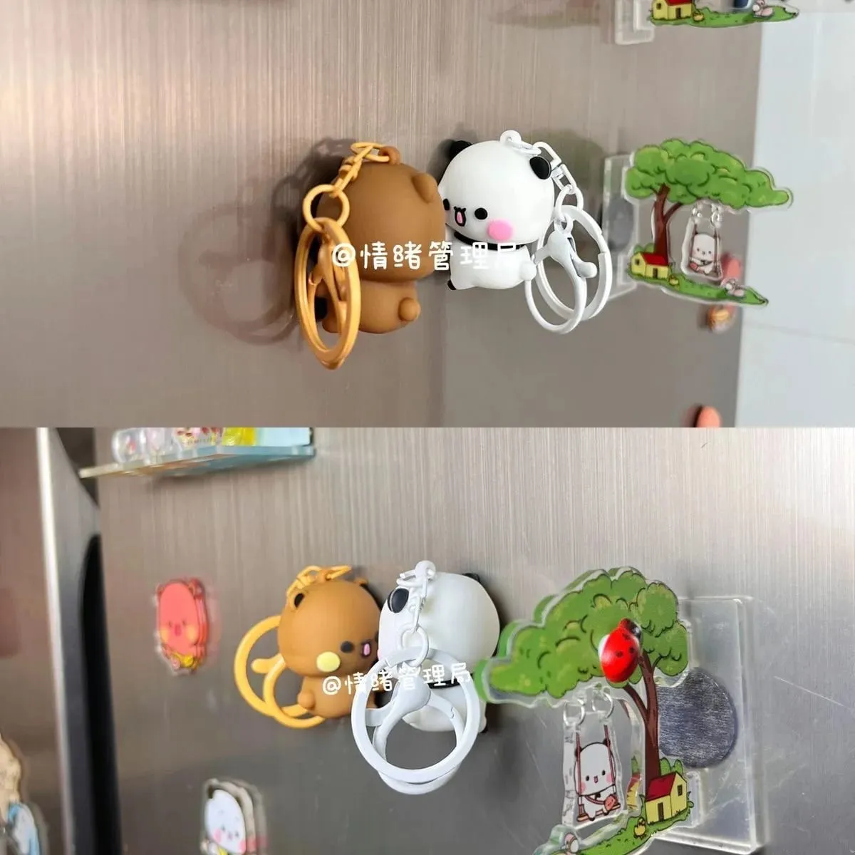 New Bubu Dudu Magnetic Hug Keychain Cute Cartoon Panda Ornament Keychain Backpack Accessories Couple Christmas Gift
