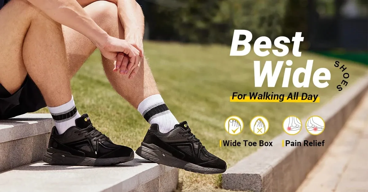 FitVille Men's Walking Shoes Extra Wide Lightweight Sneakers para sa Flat Feet Arch Fit Heel Pain Relief Non-Slip Running Shoes