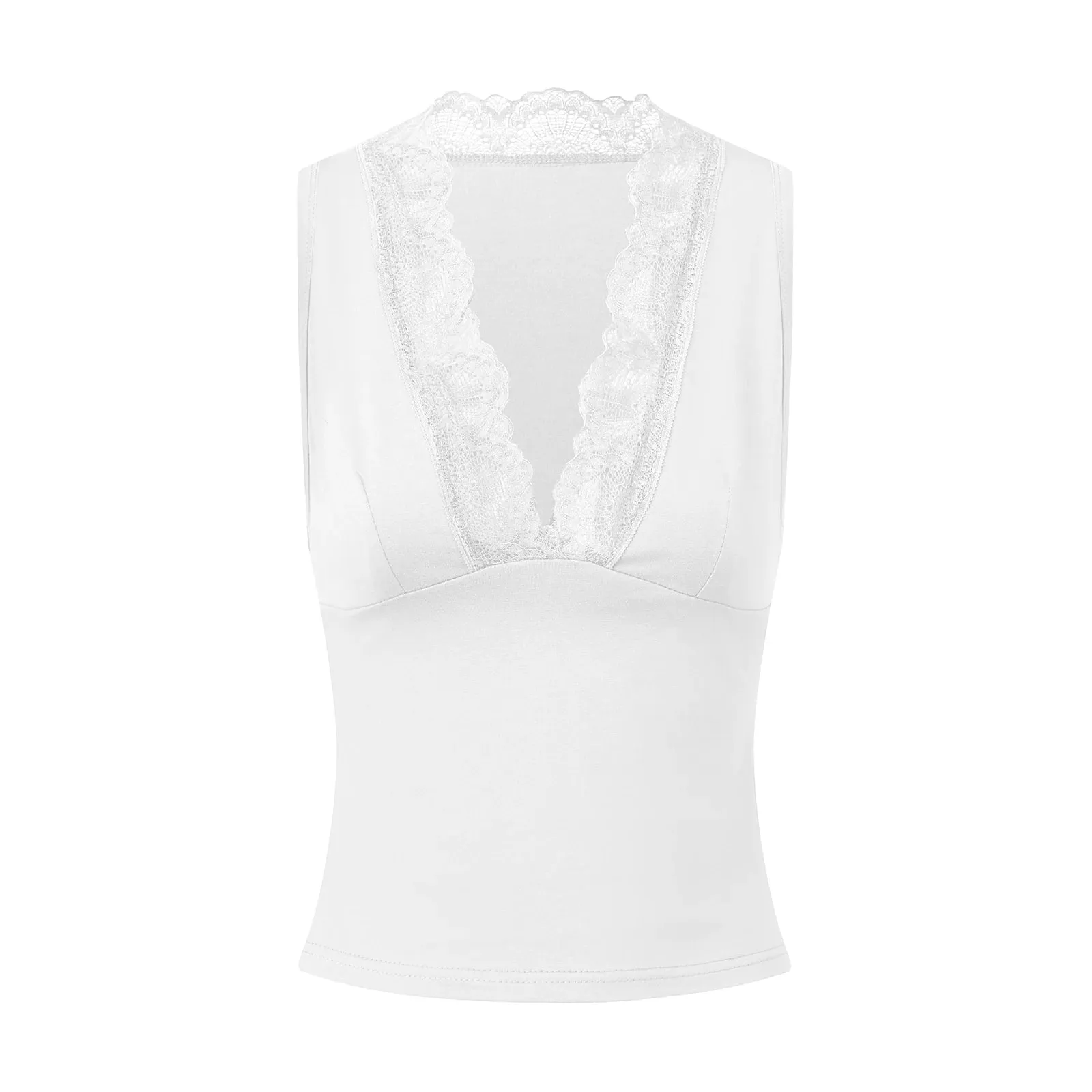 Women Summer Lace Splice Sexy Sling Sleeveless Tanks Tops Fashion Deep V Neck Elegant Casual Slim Camisole Vest Streetwear
