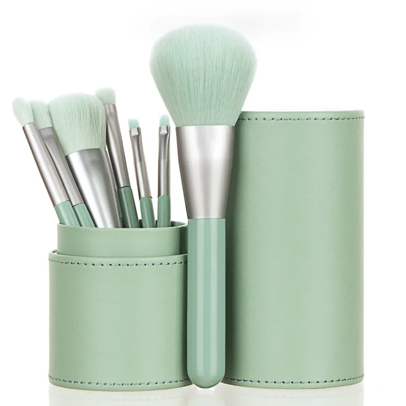 Portable 7Pcs Complete Makeup Brushes With PU Storage Bucket Foundation Highlight Eyebrow Beginner Cosmetic Kit
