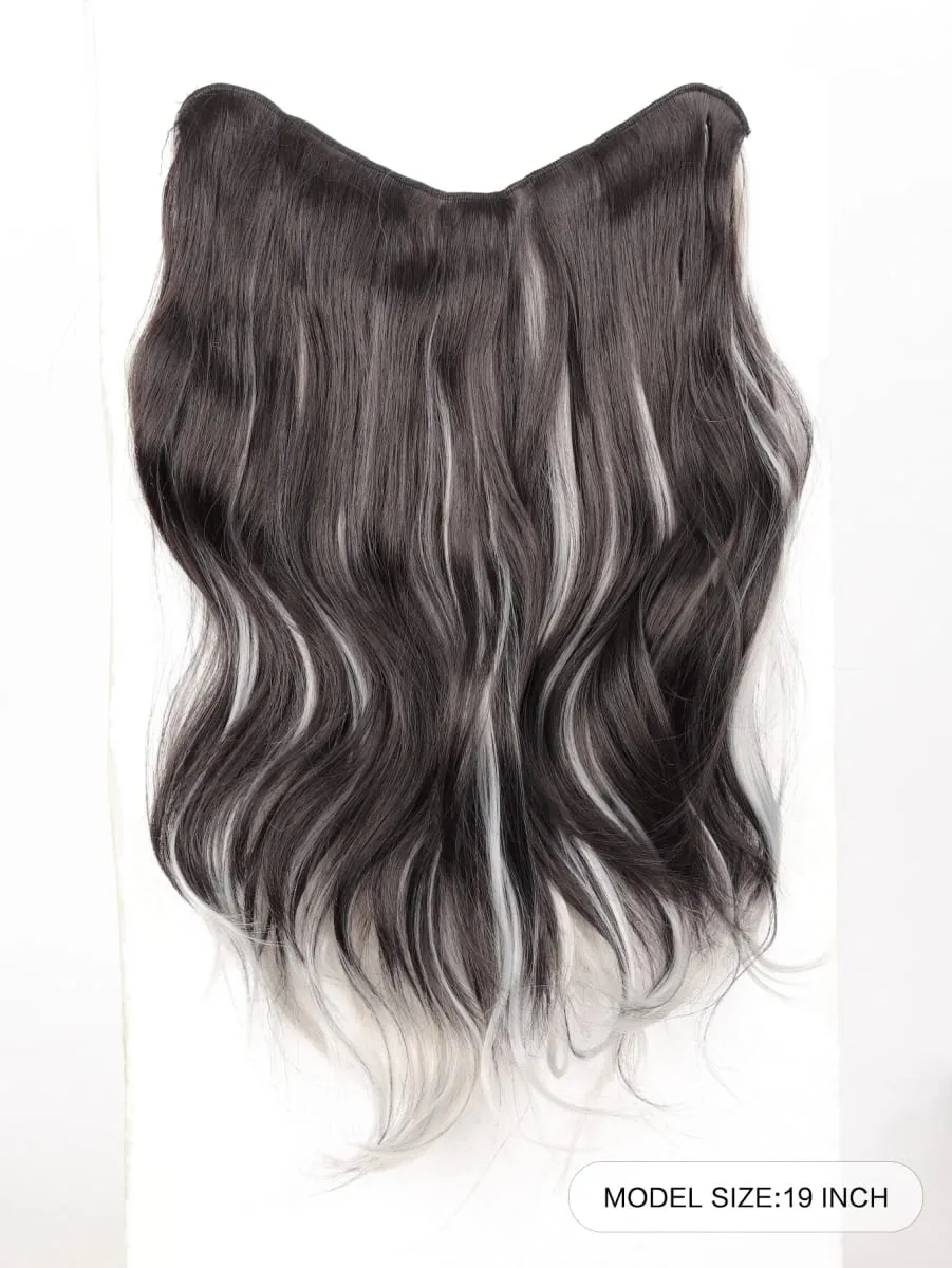 Synthetic Long Curly Wavy Hairstyle Hairpiece 5 Clip In Hair Extensions Black Brown Grey Natural Fake Hair For Women