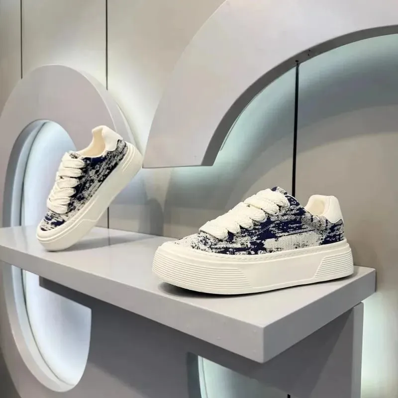 Fashion Men Casual Shoes Spring Summer Chunky Sneakers Woven Fabric Graphic Print Thick Sole Streetwear Daily Footwear
