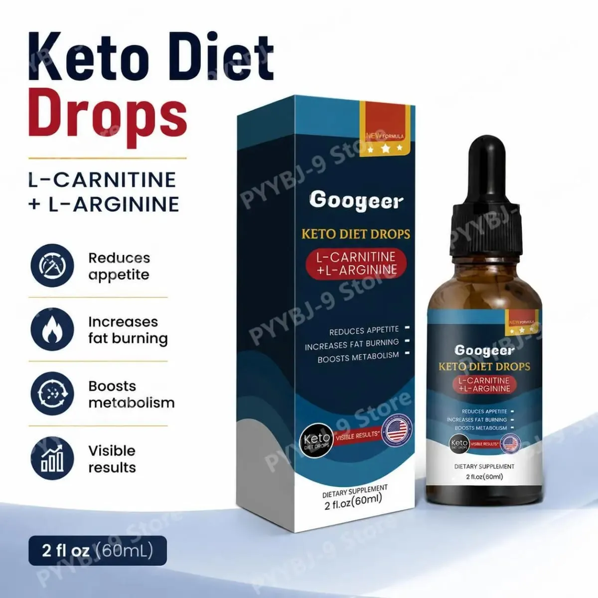 Googeer Keto Diet Drops New Formula with L-Carnitine Tartrate and L-Arginine HCl Plus Green Tea Leaf Extract 2 Fl Oz (60 ML)