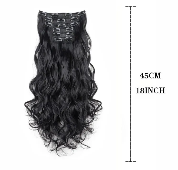 Synthetic 18Inch 16Clips Long Curly Hair Extension Heat Resistant Hair Extension Clips In Ombre Black Brown Blond Women Cosplay