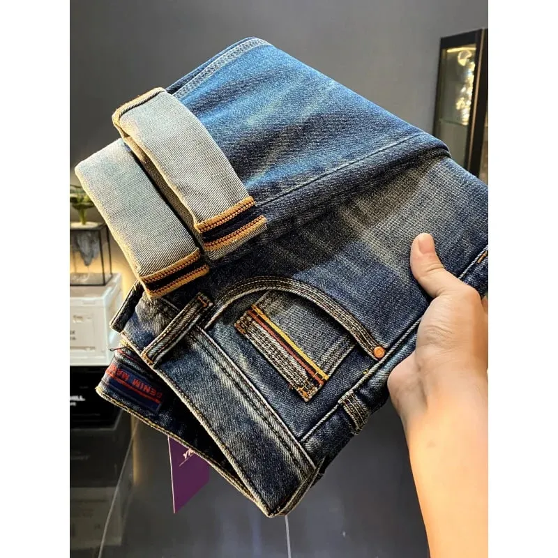 Jeans men's 2025 autumn new straight tube small foot elastic casual trend retro high-end long pants