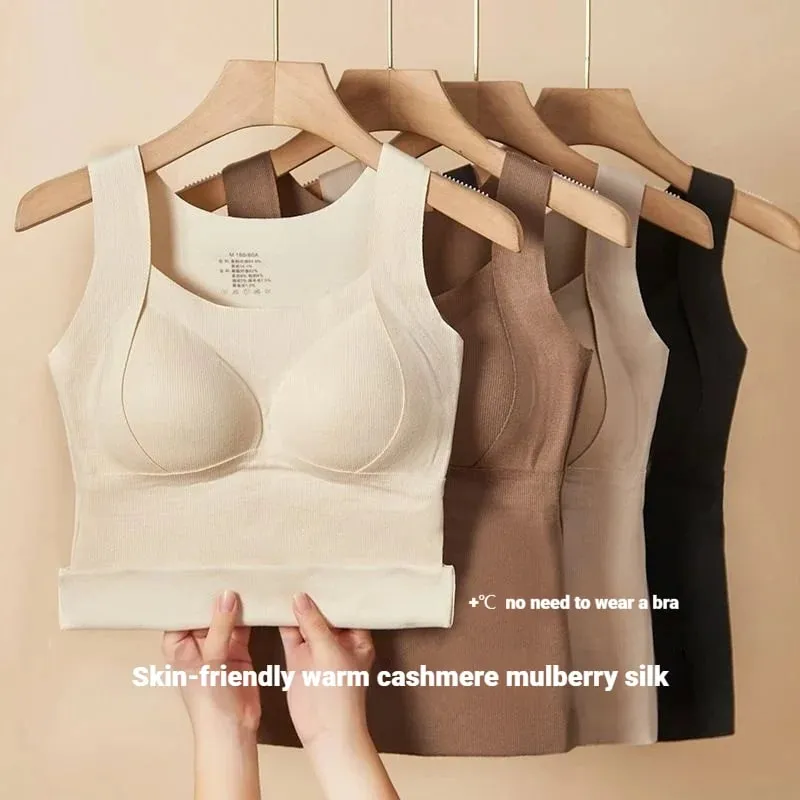 Womens Thermal Vest With Built In Bra Seamless Warm Lined Tank Top For Inner Winter Bottoming Top Friendly Intimate Lingerie New