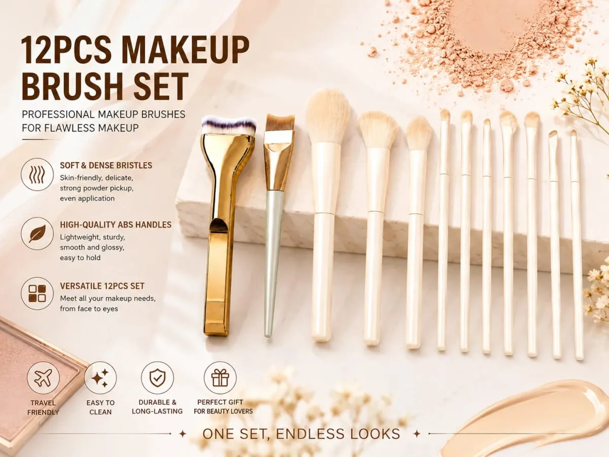 Professional 12PCS Makeup Brush Set with Foundation Brush Powder Brush Eyeshadow Brushes for Face & Eye Makeup