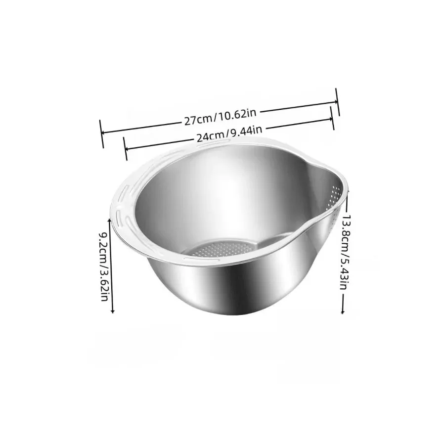 Stainless Steel Rice Washing Bowl with Drain Holes 2-in-1 Vegetable Fruit Strainer Colander Basket for Kitchen Sink