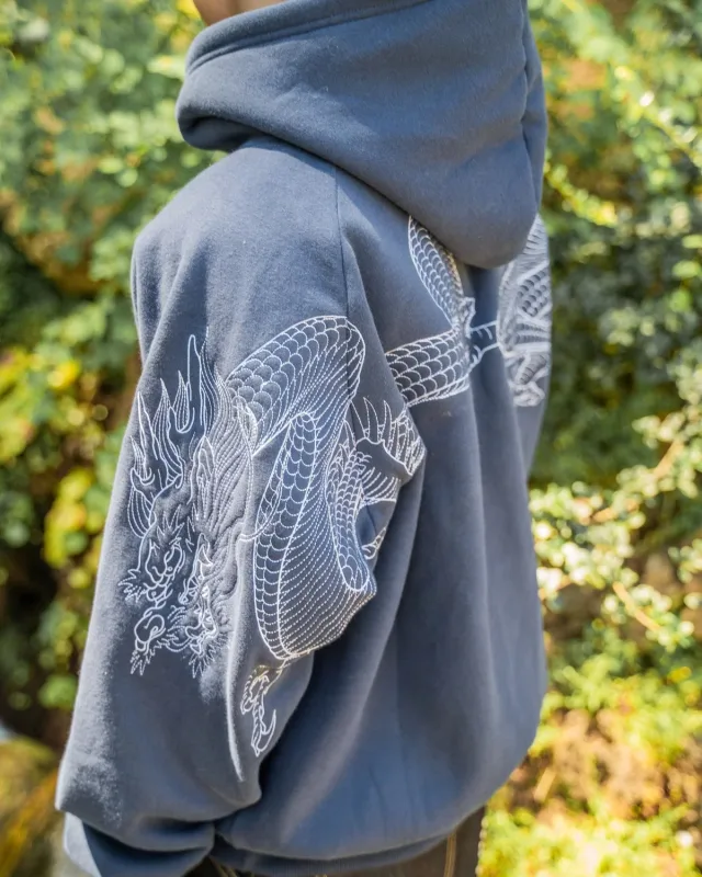 Lalaking Dragon Embroidered Hoodie Japanese Sukajan Style Fleece Lined Pullover Hooded Sweatshirt Loose Casual Streetwear Tops Bago