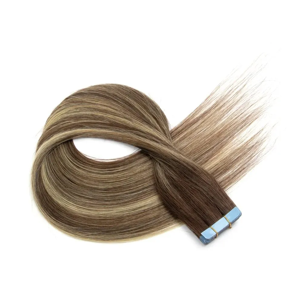Real Human Hair Tape in Extensions 16'' 20'' Natural Straight High Light Seamless Tape Hair On Double Sided Tape 20pcs 30g/pack