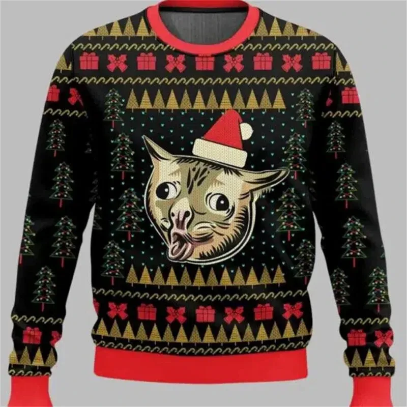 2025 Funny Cat Pattern Ugly Christmas Sweater For Men Fashion Autumn Crewneck 3D Printed Sweatshirt Loose Streetwear Pullovers