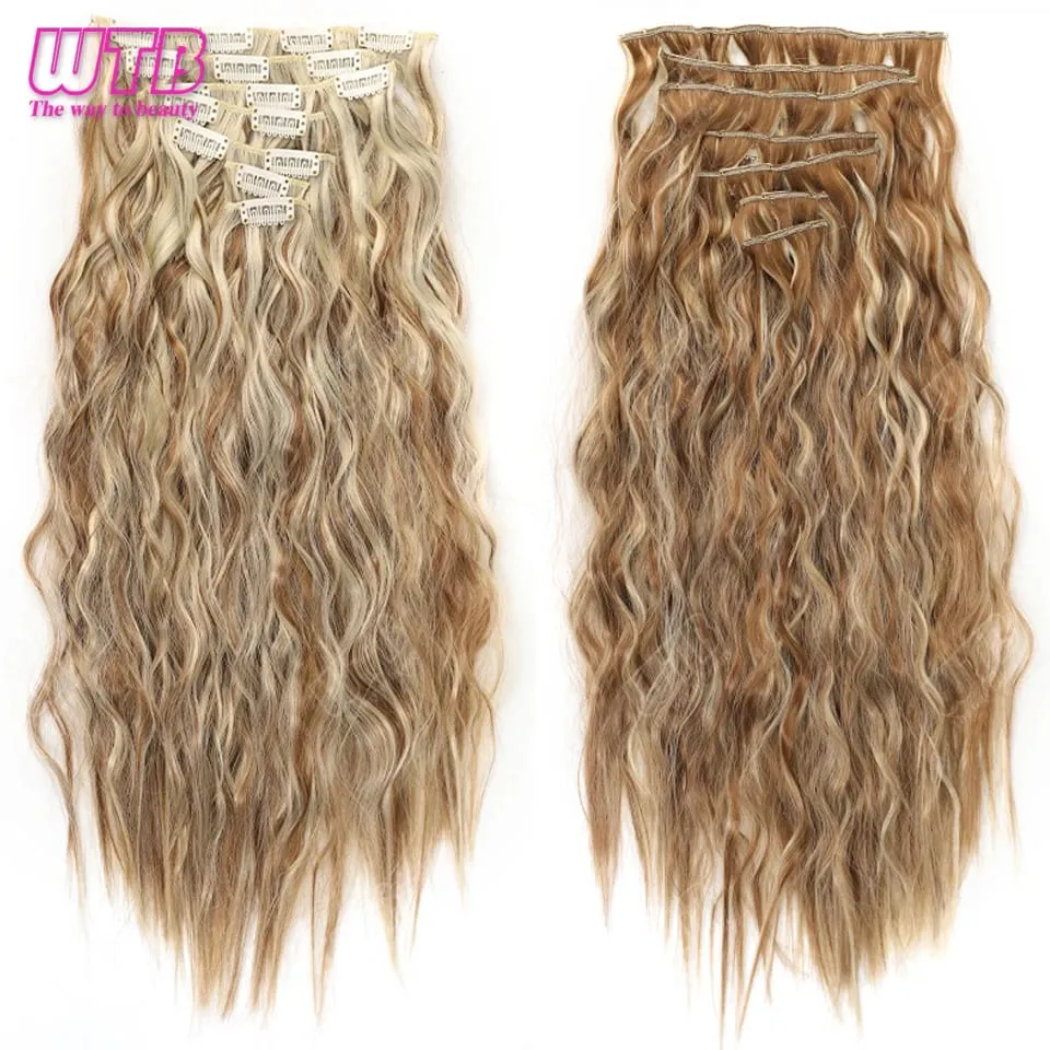 Synthetic 16 Clips in Hair Extensions Long Wavy Hairstyle Blonde Black Hairpieces Heat Resistant False Hair Daily Use