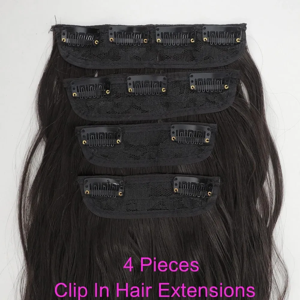 Set of 4 Clip-In Hair Extensions in a Brown-Blonde Shade 60.96 cm Long Featuring Wavy And Curly Synthetic Hair