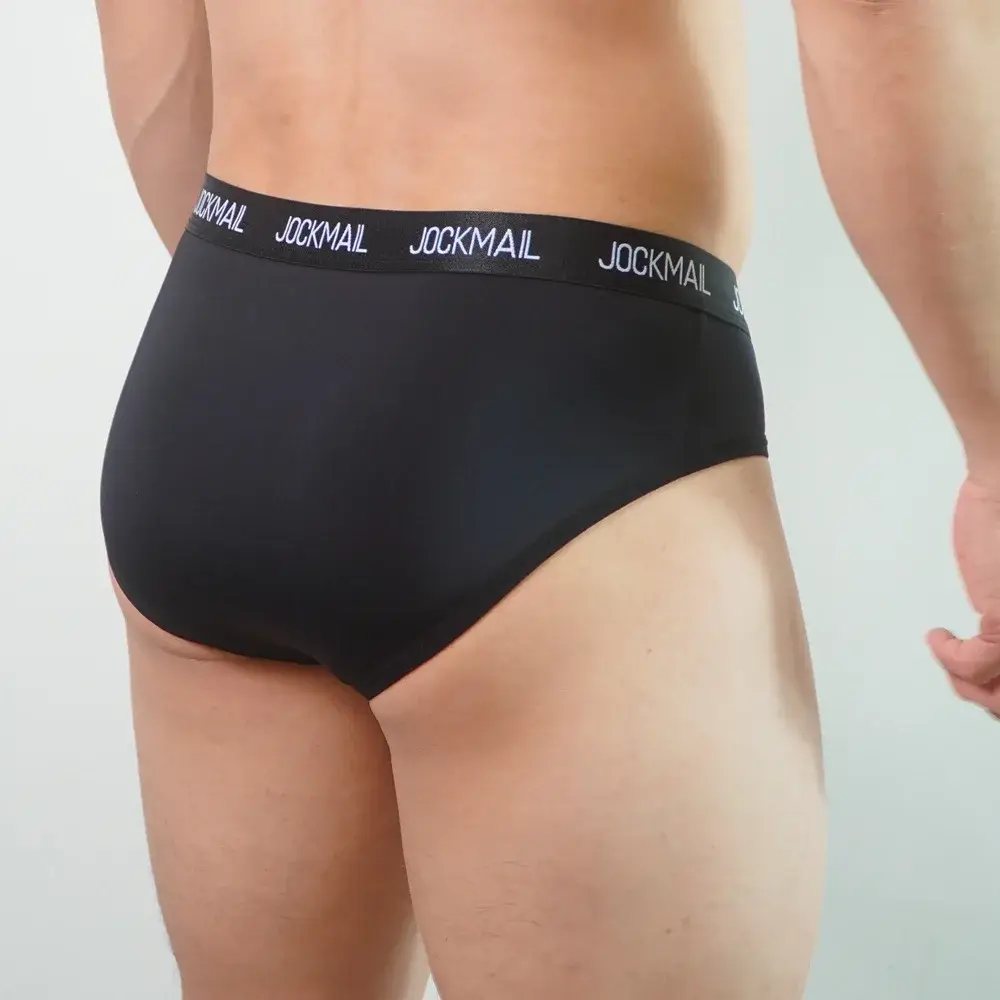 Jockmail Mens Underwear Low Waist Sexy Letter Sports Breathable Summer Ice Silk Briefs Big Bag Nylon Solid Color Man Panties