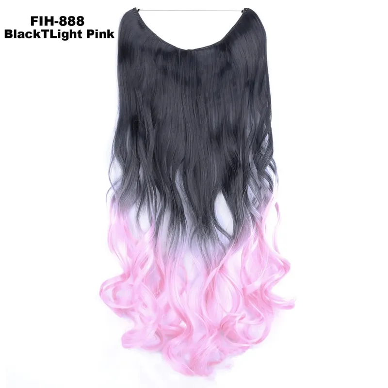 Synthetic One piece Hair Extensions No Clip No Glue Invisible 24inch Long Straight Wave Heat Resistant String Hairpiece