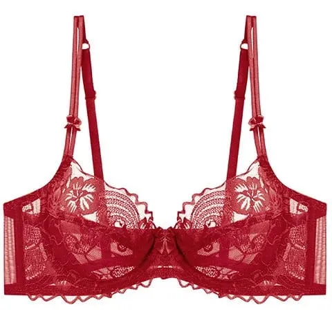 French Lace Lingerie Set Women Ultra Thin Sexy Underwire Bra&Panty Push Up Gather Breasts Pure Desire Large Breasts Support