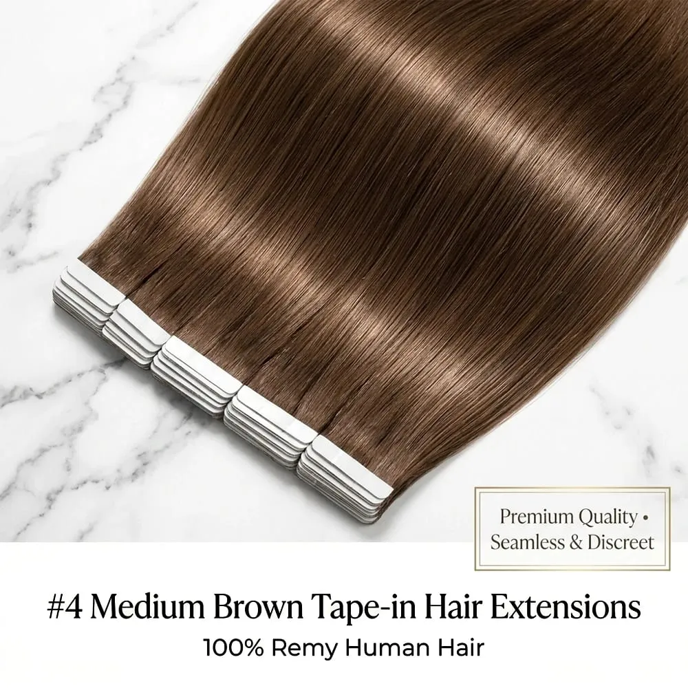 Colored 4A Medium Brown Tape In Hair Extensions 100% Human Hair Seamless Invisible 21Pcs/Pack 50g Remy Straight Brazilian 22 24 Inch Pure Human Hair For Women