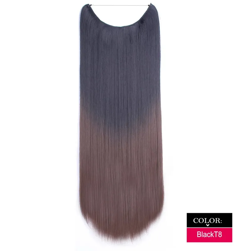Synthetic One piece Hair Extensions No Clip No Glue Invisible 24inch Long Straight Wave Heat Resistant String Hairpiece