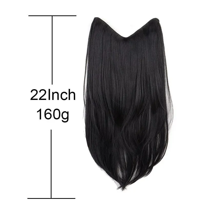 22Inch Synthetic V-Shaped Long Straight Layered Hair Extension Fluffy Increase Natural Invisible Hairpiece Wig for Women
