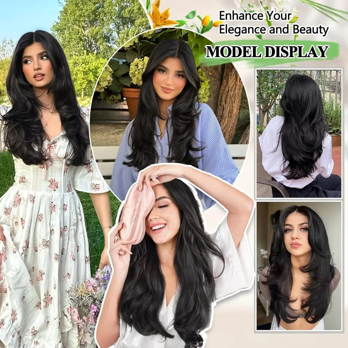 24 Inch Clips in Hair Extensions for Women Synthetic Long Natural Wavy Curly Hair in One Hairpiece Weft with Secure 4 Clips in