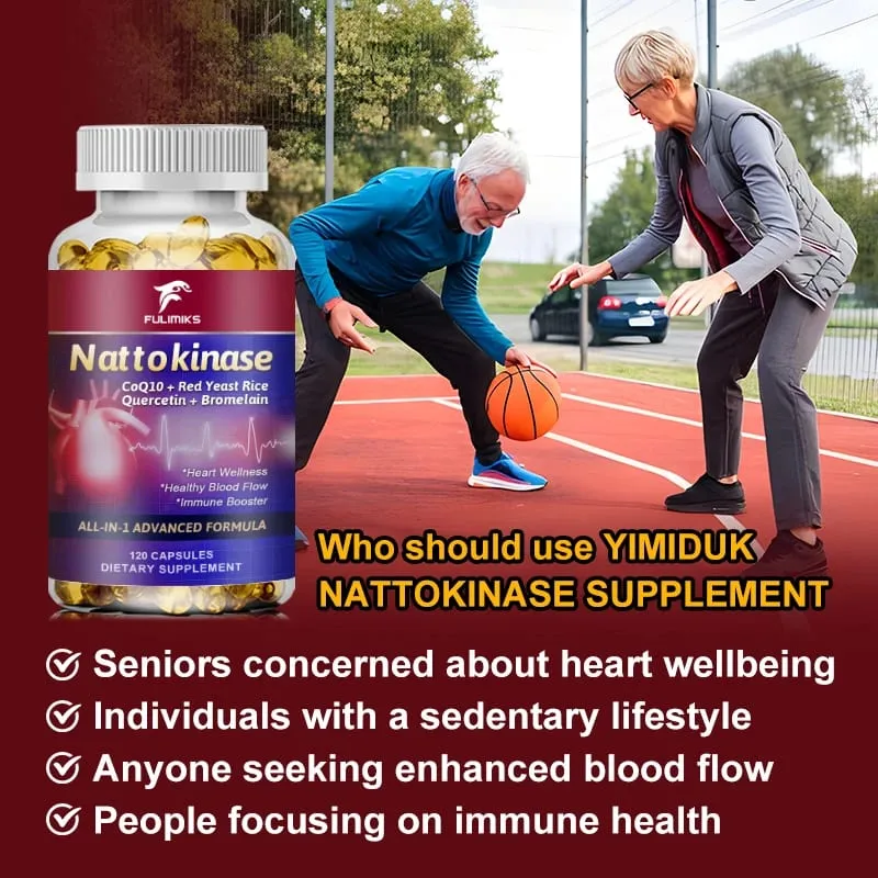 Nattokinase Capsules 10 100MG with CoQ10 + Red Yeast Rice Quercetin + Bromelain -Immune Booster
