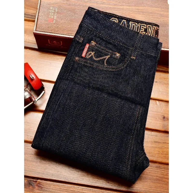 Deep blue jeans men's 2025 autumn fashion stretch slim fit fit Japanese style street trend embroidered small leg pants
