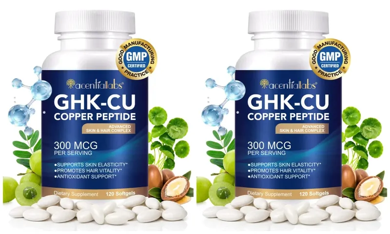 Natural Vegan Skin Hair Complex Supplements Liposomal GHK-Cu Copper Peptide Softgels Capsules 120pills with Biotin for Adults