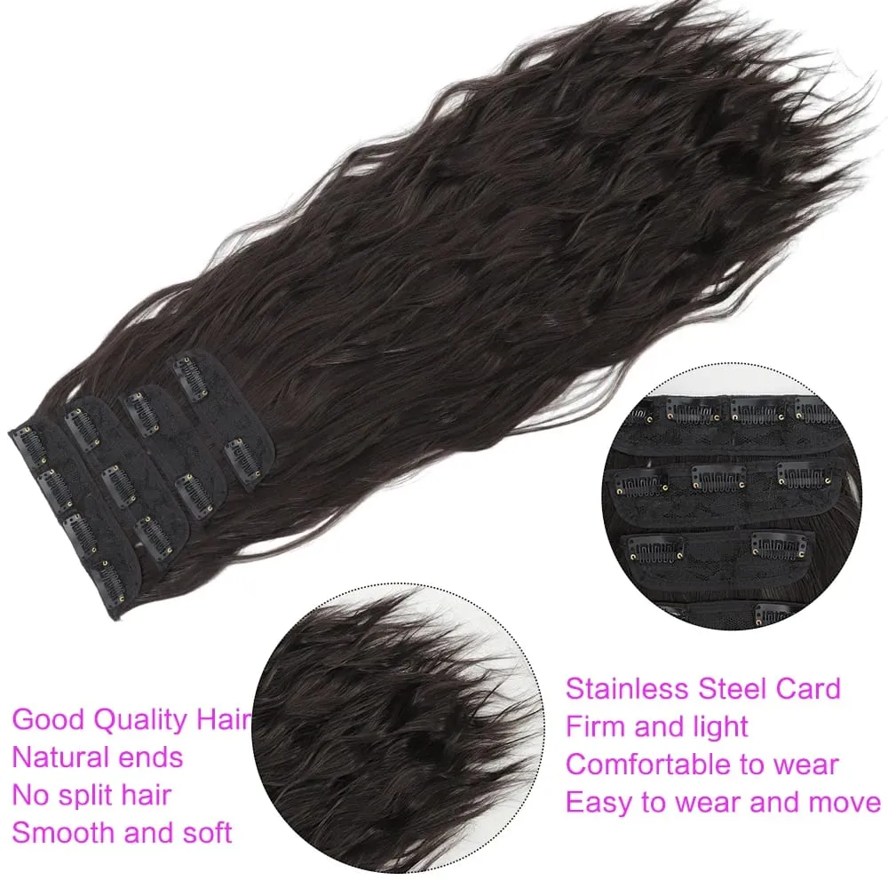 Set of 4 Clip-In Hair Extensions in a Brown-Blonde Shade 60.96 cm Long Featuring Wavy And Curly Synthetic Hair