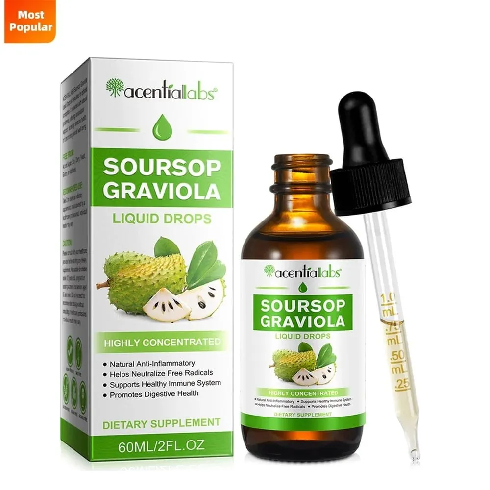 AcentiLabs Soursop Graviola flydende dråber C-vitamin understøtter fordøjelsessundhed Immunsystem Frie radikaler forsvar 60 ml til voksne
