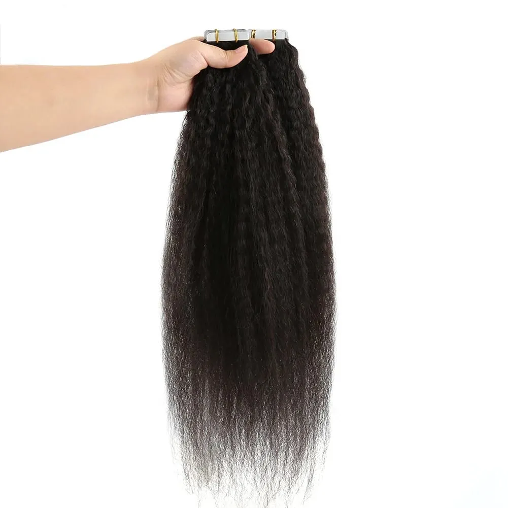 Kinky Straight Tape In Hair Extensions Human Hair 50G/Pack 20Pcs Tape In Extensions Natural Black Skin Weft Tape Ins For Women