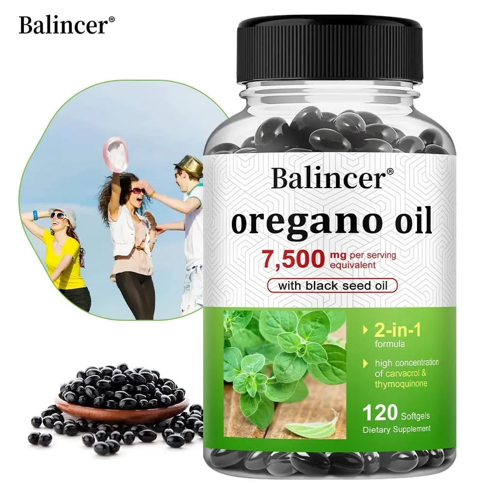 Oregano Oil 7 500 Mg with Black Seed Oil – High Carvacrol Support Digestive Bone Nerve Muscle and Immune Health