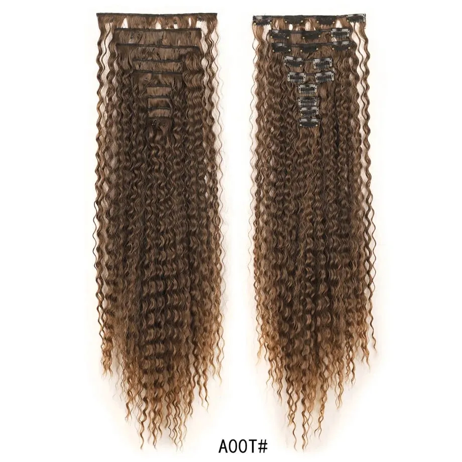 9pcs Clip in Hair Extensions 22 Inch Curly Wavy Hair Extension Loose Long Soft Synthetic Hairpieces for Women Daily Hairstyle