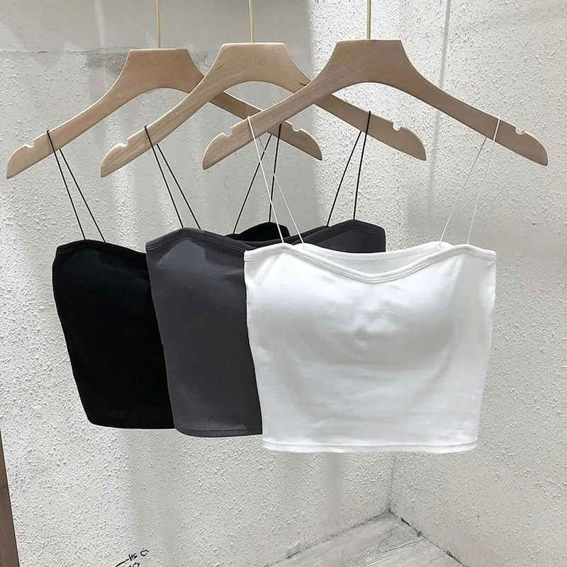 2026 Women's Sleeveless Top Tank Underwear Fitted Camisole Sexy Short Top With Thin Straps Plain White Tank Top Korean Style — image 8