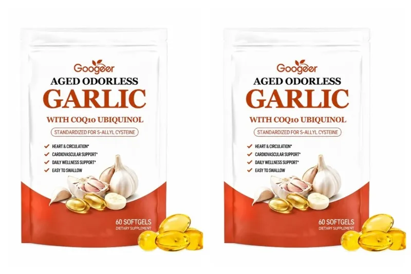 Aged Odorless Garlic Softgels with CoQ10 Ubiquinol & K2 Blood Pressure Heart & Circulation Support Cholesterol 60 Softgels