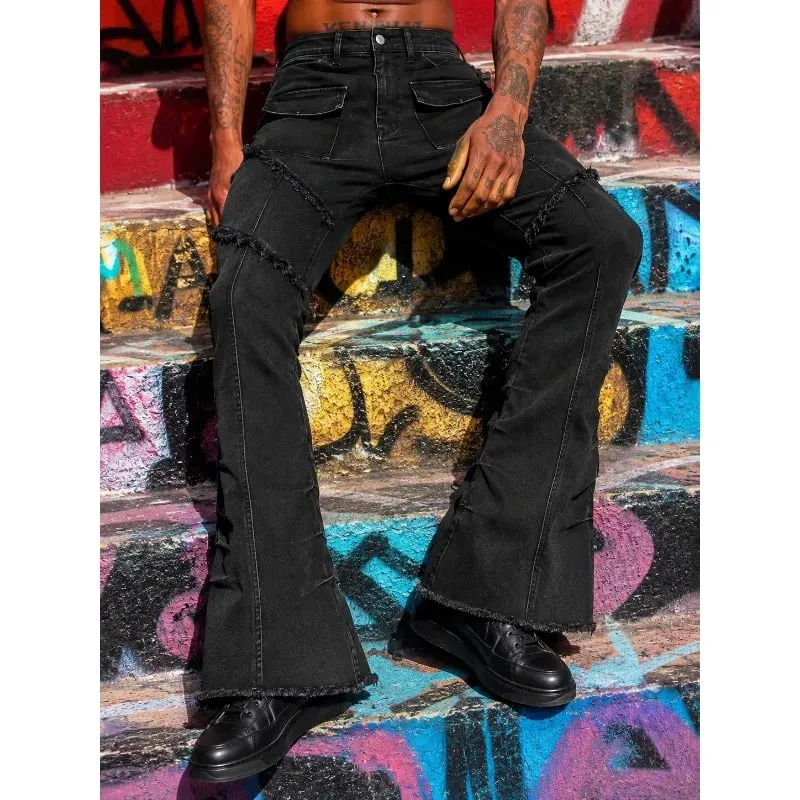 Men's Jeans Fashion High Waist Ripped Skinny Bootcut Man Pants Casual Vintage Tapered Denim Trousers