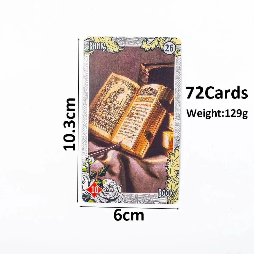 72Pcs ЛЕНОРМАН ВИНТАЖНЫЙ СТИЛЫ LENORMAND ORACLE Russian Visions Tarot Divination Fate Deck társasjáték kártya családi partira