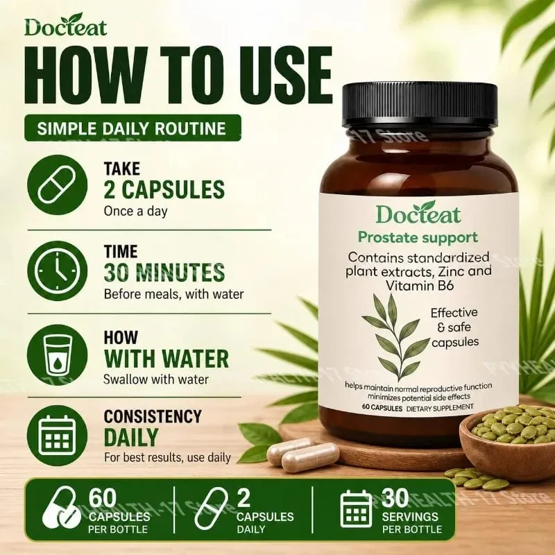 Prostate Support Capsules with Zinc and Vitamin B6 Saw Palmetto and Stinging Nettle Extracts for Support 60 Capsules